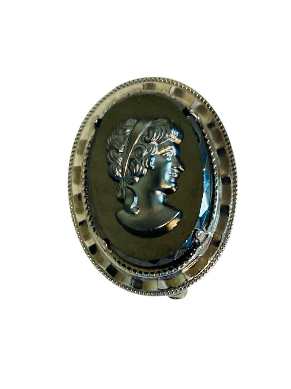 Sterling Silver Black Onyx Vintage Cameo Brooch